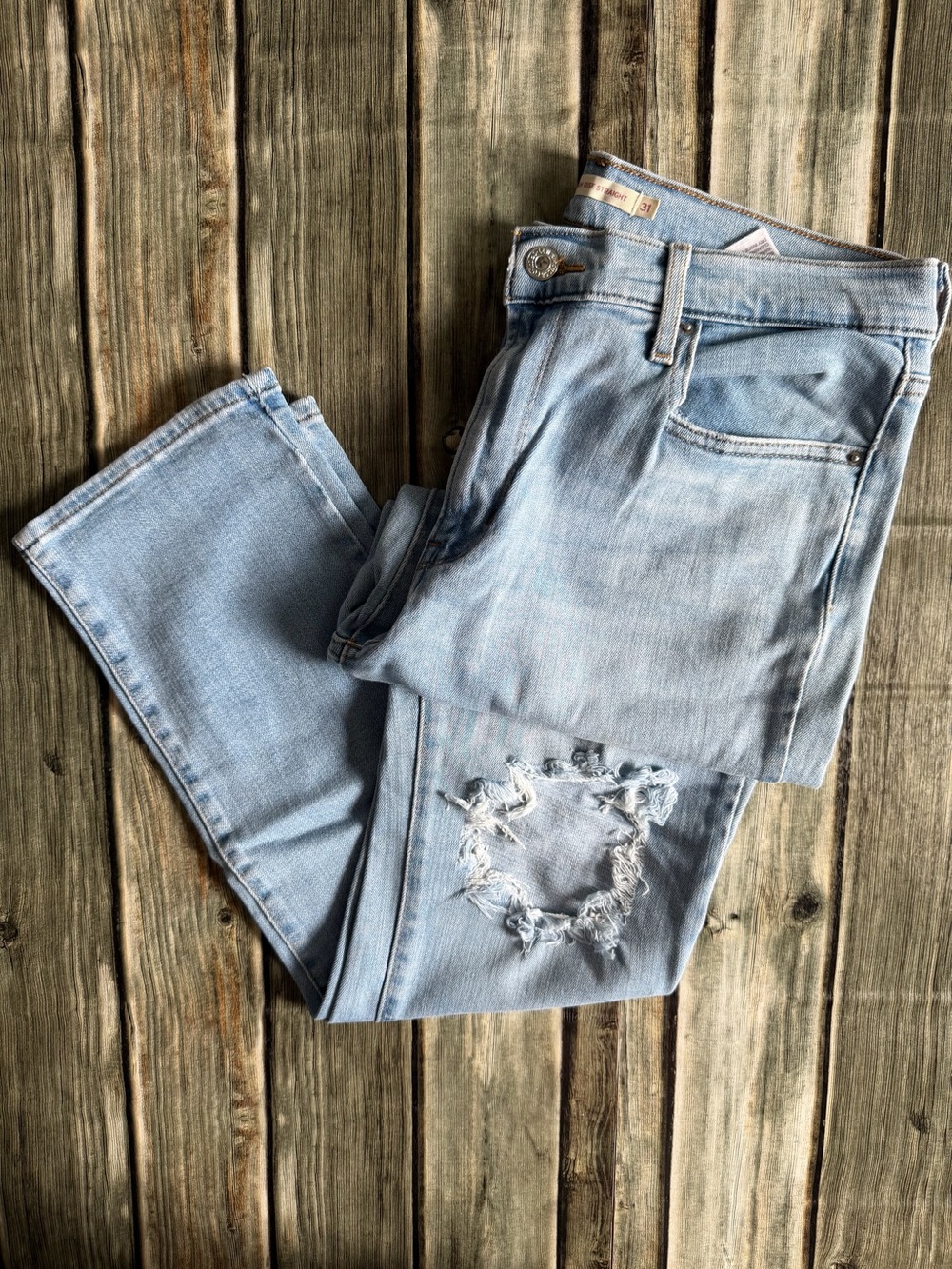 Levi's Light Blue Straight Leg Distressed Jeans